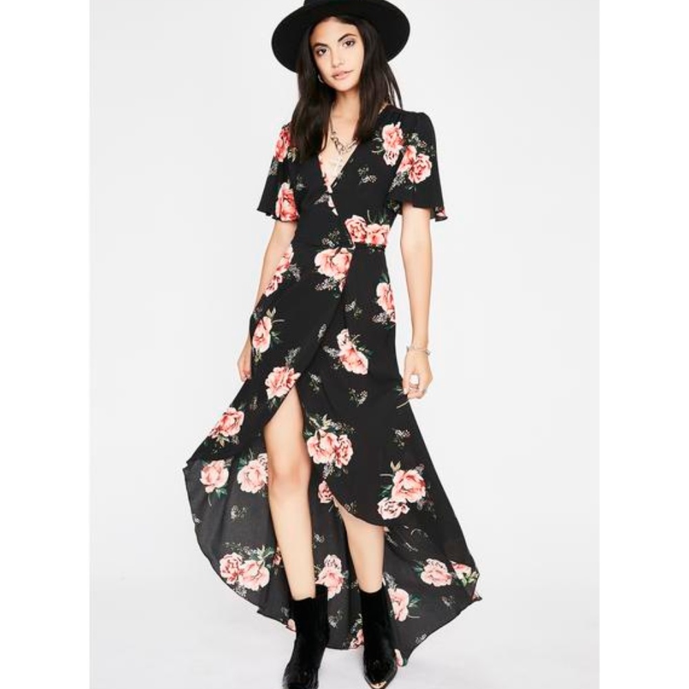 Dolls Kill Find Some Time Floral Wrap Maxi Dress
